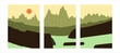Collection of natural landscape by mountains and sea. Editable vector illustration for a website, invitation, postcard or poster.