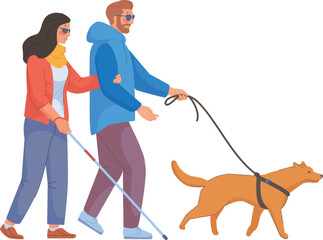 Wall Mural - Blind man and woman walking with trained dog