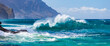 © Designpics - Panorama of large waves crashing into the Na Pali coastline at Ke'e Beach; Kauai, Hawaii, United States of America