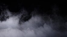 Smoke. Cloud Of Cold Fog In Blue Light Spot On Black Background. Abstract White Smoke In Slow Motion. Light, White, Fog, Cloud, Abstract, Smoke, Black, Background, 4k, Ice Smoke Cloud. Floating Fog.