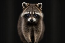  A Raccoon Is Standing On A Black Background With A Black Background And A Black Background With A Raccoon.