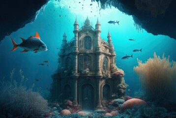 Wall Mural - Sea Castle. Generative AI.