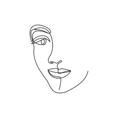 Wall Mural - Abstract female face line art style. Black and white outline. hand drawn vector illustration.