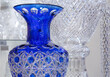 Blue crystal vase details with classic cut close-up.