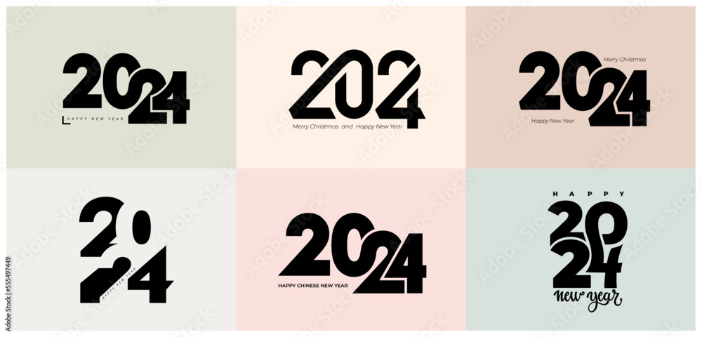 Big set 2024 Happy New Year black logo text design. Black number design ...