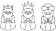 Vector drawing of the Three kings (also known as the wise men or magi). With gifts for baby Jesus. Line drawings for coloring