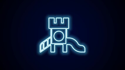 Poster - Glowing neon line Slide playground icon isolated on black background. Childrens slide. 4K Video motion graphic animation