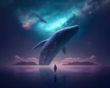 Whale Jumping Out Of The Water With A Sky Full Of Starts