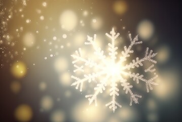 Sticker - Illustration of an abstract Christmas scene with a snowflake and glowing bokeh lights. Generative AI