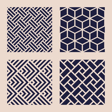 Set Of Minimalistic Geometric Vector Patterns, Tile Symmetrical Texture