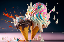 Colorful Ice Cream Background.  Image Created With Generative AI Technology.