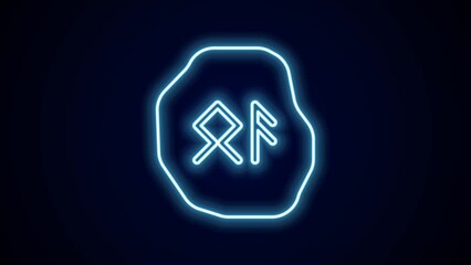 Sticker - Glowing neon line Magic runes icon isolated on black background. 4K Video motion graphic animation