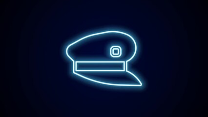 Poster - Glowing neon line Train driver hat icon isolated on black background. 4K Video motion graphic animation