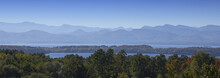 View Of The Adirondack Mountains And Lake Champlain From Shelburne, Vermont, USA