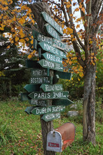 Signpost With Multiple Direction Signs, Vermont, USA