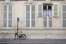 Bicycle Locked To Post, Paris, France