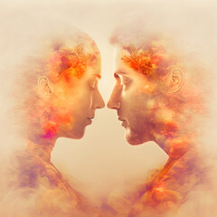 Double exposure romance AI photograph art of a couple in love 