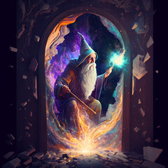 Poster - Wizard through a doorway - Generative AI