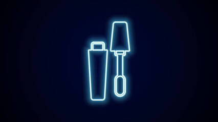 Canvas Print - Glowing neon line Mascara brush icon isolated on black background. 4K Video motion graphic animation