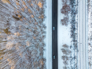 Poster - Winter Park and the road view in Pabianice - Poland