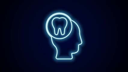 Canvas Print - Glowing neon line Toothache icon isolated on black background. 4K Video motion graphic animation