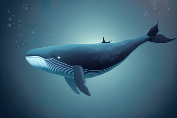 Wall Mural - Floating Underwater Illustration of a Whale as a Sea Animal. Generative AI