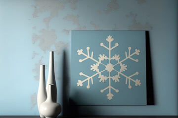 Poster - Abstract wall decor and wrapping paper. Cute snowflake against a background of blue, gray, and neutral hues. Winter's symbol, a happy Christmas, and a prosperous new year a rasterized image. Simple as