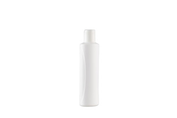 Wall Mural - Plastic White Bottle with Black cap , isolated on white background.  
White cosmetic container on a white background.
Shampoo bottle.