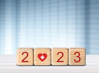 Wall Mural - Set of wooden cubes blocks with 2023 numbers