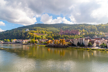 Wall Mural - The medieval castle complex above the old town Altstadt of the Bavarian city of Heidelberg Germany at autumn.