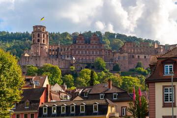 Wall Mural - The medieval castle complex above the old town Altstadt of the Bavarian city of Heidelberg Germany at autumn.