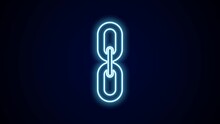 Glowing Neon Line Chain Link Icon Isolated On Black Background. Link Single. Hyperlink Chain Symbol. 4K Video Motion Graphic Animation
