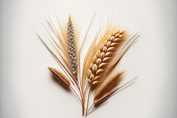 Poster - wheat spikelets against a white backdrop. Generative AI