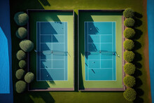 Two Blue Artificial Grass Paddle Tennis Courts As Seen From Above. Generative AI