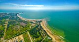 Fototapeta Na ścianę - Aerial view of sea Mui Ne, Vietnam see the whole bay of Ke Ga from north to south bank shore very large with sea waves, ships, reefs is tourism potential Status of Vietnam.