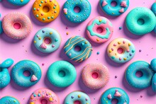 Seamless Pattern Of Donuts On A Solid Color Background