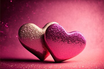 Poster - Two Hearts On Pink Glitter In Shiny Background