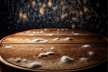 Wall Mural - Wooden table with snow texture background