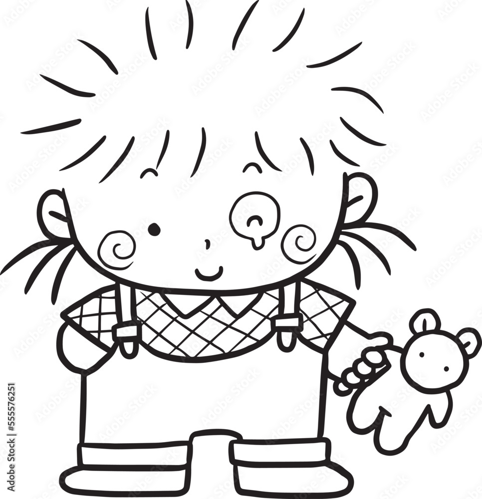 Vector de Stock cartoon girl doodle kawaii anime coloring page cute