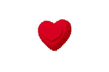 Wall Mural - valentine concept pixel 3d red heart object isolated background for graphic decorate. 3d render.