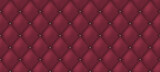 Fototapeta Sypialnia - Red buttoned upholstery background - eps10 vector. Fashionable surface with stitches. Burgundy leather texture. 