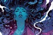 4K resolution or higher, beautiful comic panel of a gorgeous cosmic goddess of the night sky. Generative AI Technology