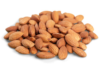 Sticker - almonds in heap over white background