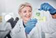 Science, research and plants sample with a doctor woman at work in a biological lab for innovation or development. Healthcare, medicine and study with a female scientist working in a laboratory
