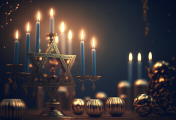 Happy hanukkah. Jewish festival celebration background. Generative ai