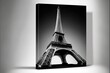 Black and white Eiffel tower photo isolated on transparent background, Paris France. Generative AI
