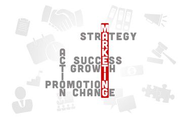 Wall Mural - marketing concept. illustration with text and icons, crossword puzzle on a white background