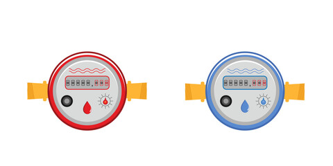 Wall Mural - Counters for hot and cold water. Water meter.