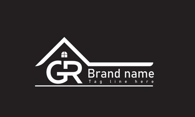 Letter GR or RG typography real estate logo vector with house building construction template