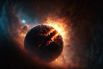 Wall Mural - planet explosion. earth destruction. meteor disaster. planet earth exploding and shattering in half.